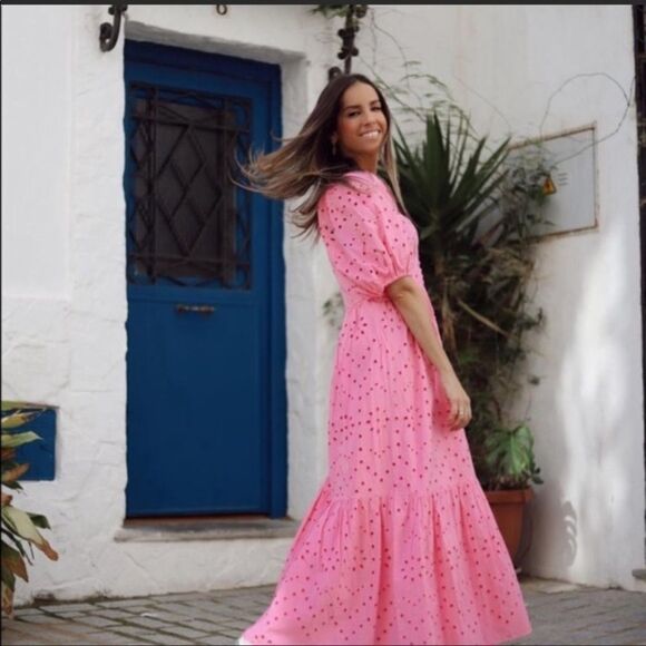 Zara pink eyelet openwork embroidered dress - Picture 8 of 15